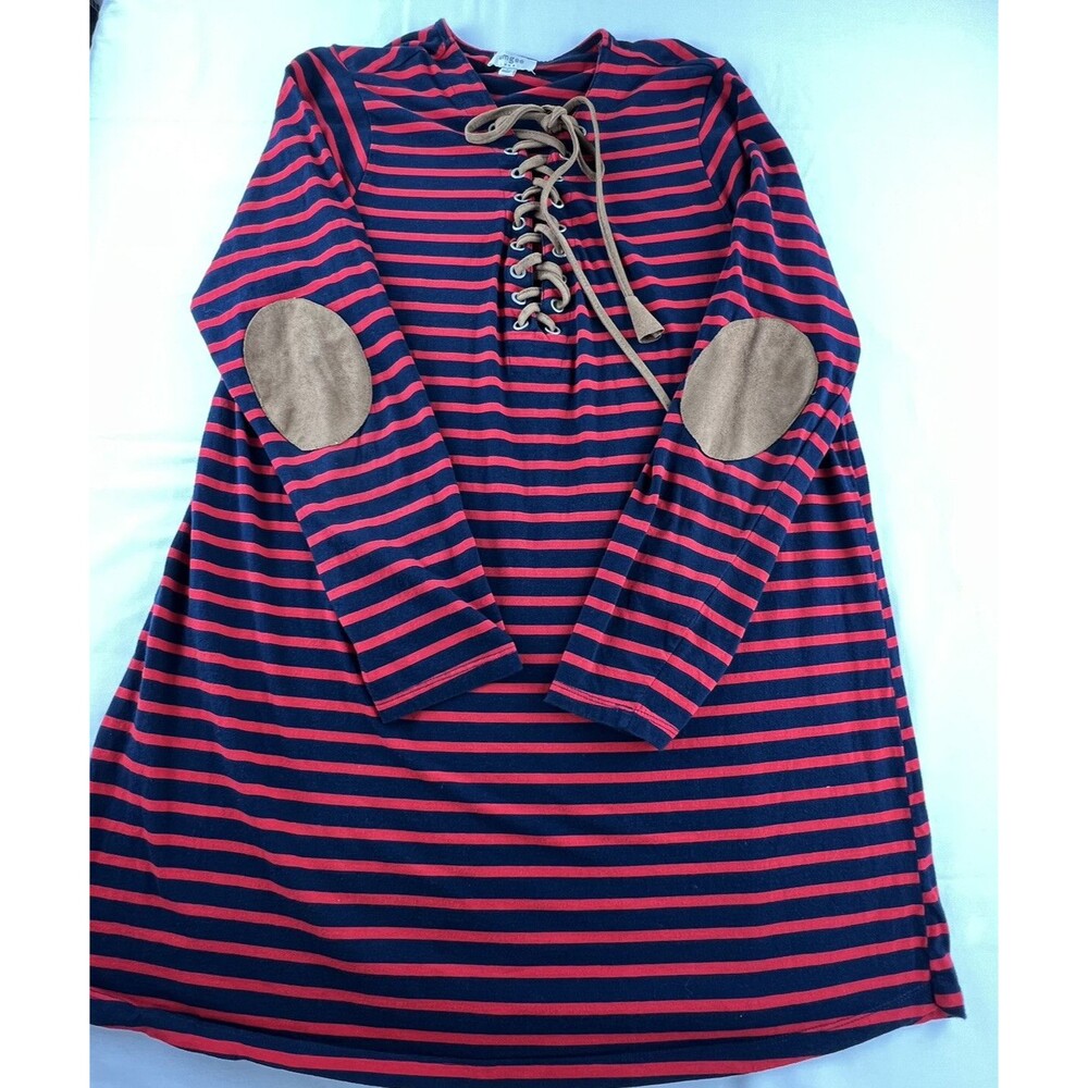 Umgee Womens Long Sleeve Lace Up Front Striped Shirt Size L